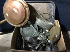 A quantity of miscellaneous metalware, including a copper warming pan, etc.