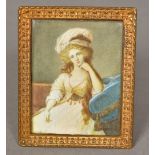 A miniature on ivory Depicting a girl seated on a blue cushion, signed Le Fleur,