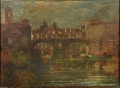 MAX MACKECHNIE (19th century) British Italianate River Townscape Oil on board Signed 51 x 37 cm,