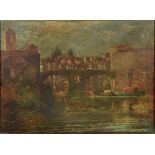 MAX MACKECHNIE (19th century) British Italianate River Townscape Oil on board Signed 51 x 37 cm,