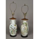 A pair of Chinese Republican Period porcelain vases Each decorated with figures and calligraphy,