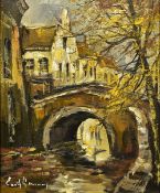 EMILE LAMMERS (1914-1990) Belgian (AR) Urban River Scene Oil on canvas Signed 22 x 28 cm,