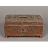 An 18th century pressed leather covered box Of hinged rectangular form,