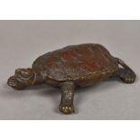 A 19th century Japanese patinated cast bronze model of a turtle Naturalistically modelled with hand