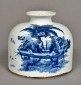 A Chinese blue and white porcelain water pot Decorated with a female figure playing a gu-zheng in a