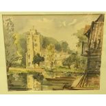 ELSIE WOODS (20th century) British (AR) Hemingford Grey, Boat House & Church Watercolour Signed,