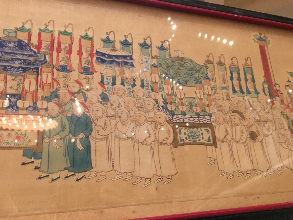 A pair of Chinese silk pictures Each depicting a figural procession, framed and glazed. - Image 9 of 10