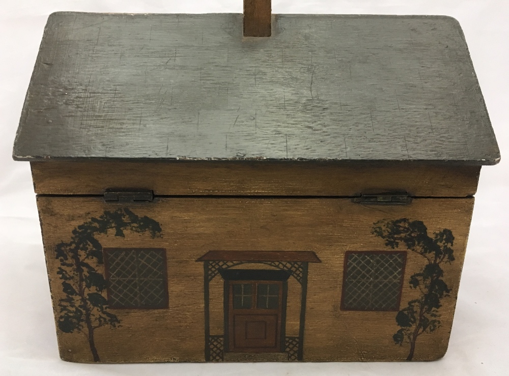 A 19th century polychrome painted wooden tea caddy Modelled in the form of a rustic cottage, - Image 4 of 9