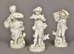 Three 19th century Derby blanc de chine bisque porcelain figures Each emblematic of a season.