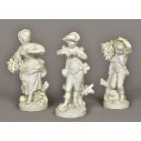 Three 19th century Derby blanc de chine bisque porcelain figures Each emblematic of a season.