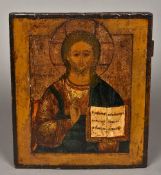 An 18th/19th century Russian icon Painted with Christ. 27 x 31 cm.