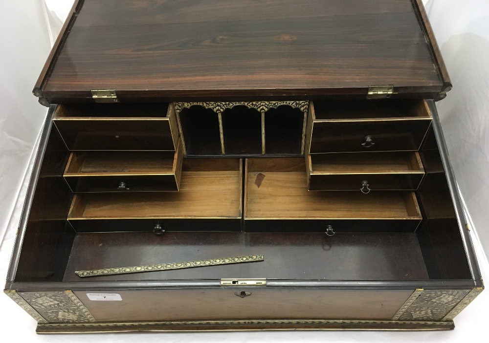 An 18th century Indian Vizagapatam ivory inlaid writing slope The hinged sloping top inlaid with - Image 8 of 10