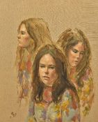 ENGLISH SCHOOL (20th century) Portrait of Three Sisters Oil on canvas Signed and dated 71 59 x 75