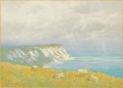 WILLIAM BISCOMBE-GARDNER (1847-1919) British Sheep in a Cliff Top Landscape Watercolour Signed 17.
