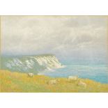 WILLIAM BISCOMBE-GARDNER (1847-1919) British Sheep in a Cliff Top Landscape Watercolour Signed 17.