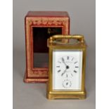 A lacquered brass cased repeating carriage alarm clock by Chaude, Horloger de S.M.