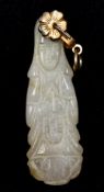 A Chinese mutton fat jade pendant Carved as Guanyin. 4 cm high.