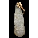 A Chinese mutton fat jade pendant Carved as Guanyin. 4 cm high.