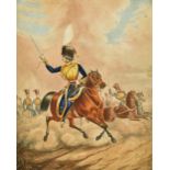 ENGLISH SCHOOL (19th century) Portrait of a Cavalry Officer and His Mount Watercolour 21 x 28 cm,