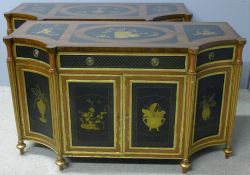 A pair of chinoiserie decorated commodes Each shaped top above two inverted bowed cupboard doors