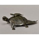 A 19th century Japanese bronze water dropper Modelled in the form of a mythical turtle with a small