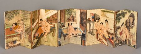 A Chinese folding book The interior with erotic scenes. 18.5 cm high.