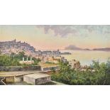 SALVATORE MONTULLO (19th/20th century) Italian Bay of Naples Gouache Signed 38.5 x 21.