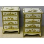A pair of chinoiserie decorated bedside chests Each four drawer chest decorated with gilt