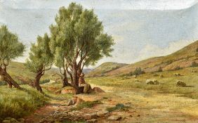 ITALIAN SCHOOL (19th/20th century) Shepherd and His Flock in an Italianate Landscape Oil on