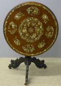 A 19th century Cantonese mother-of-pearl inlaid hardwood tripod table The moulded circular top