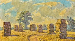 JACK SAVAGE (1910-2003) British (AR) Haystacks Oil on canvas Signed 58.