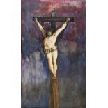 ENGLISH SCHOOL (20th century) The Crucifixion Acrylics on board 90 x 151.
