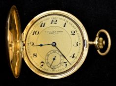 A 14 K gold cased hunter pocket watch The case with engine engraving,