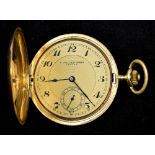 A 14 K gold cased hunter pocket watch The case with engine engraving,