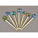 A quantity of Victorian turned bone and glass lace bobbins Of typical form. Various sizes.