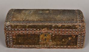 An 18th/19th century donkey hide covered trunk Of small proportions,