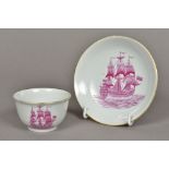 A Chinese Export porcelain tea bowl and saucer Decorated in puce with a galleon.