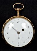 An 18 ct gold verge repeating pocket watch The white enamelled dial with Arabic numerals and single