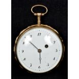 An 18 ct gold verge repeating pocket watch The white enamelled dial with Arabic numerals and single