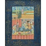 Two Persian School miniature paintings on fabric Typically worked with figures in traditional
