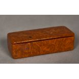 A 19th century treen burrwood snuff box Of hinged rectangular form. 8.5 cm wide.