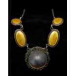 A mother-of-pearl and enamel decorated silver necklace,