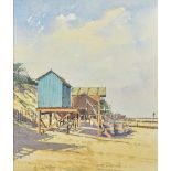 BRYAN RYDER (20th century) British (AR) Beach Huts - Wells Watercolour 27 x 34.