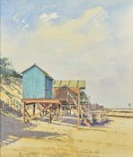 BRYAN RYDER (20th century) British (AR) Beach Huts - Wells Watercolour 27 x 34.