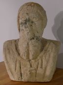 A 16th century renaissance fossilized limestone carving The double bust worked with a bespectacled