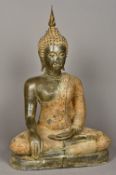 An Eastern cast bronze seated Buddha Worked in Bhumisparsa. 75 cm high.