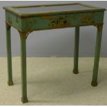 An early 20th century chinoiserie decorated vitrine With a hinged glazed top decorated in the round