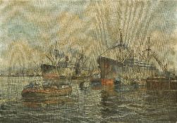 L J STEENKIST (20th century) Dutch (AR) Busy Harbour Scene Oil on canvas Signed and dated 52 70 x