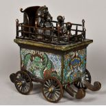 A late 19th century Chinese cloisonne decorated bronze model of a carriage The main body decorated