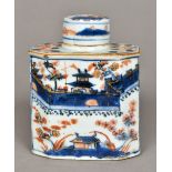An 18th/19th century Chinese porcelain tea caddy Of shaped rectangular form, with removable lid,